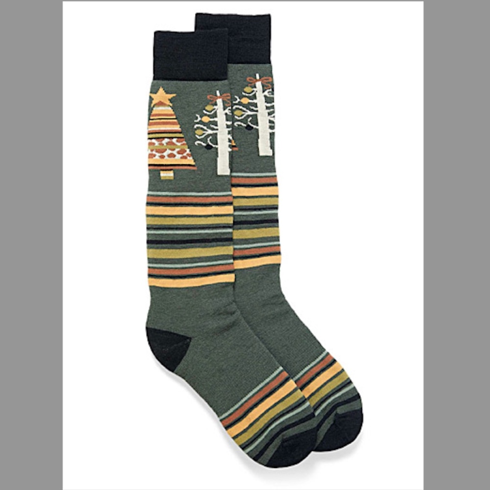 Green jacquard Xmas tree merino wool blend thermal socks made in Italy NWT